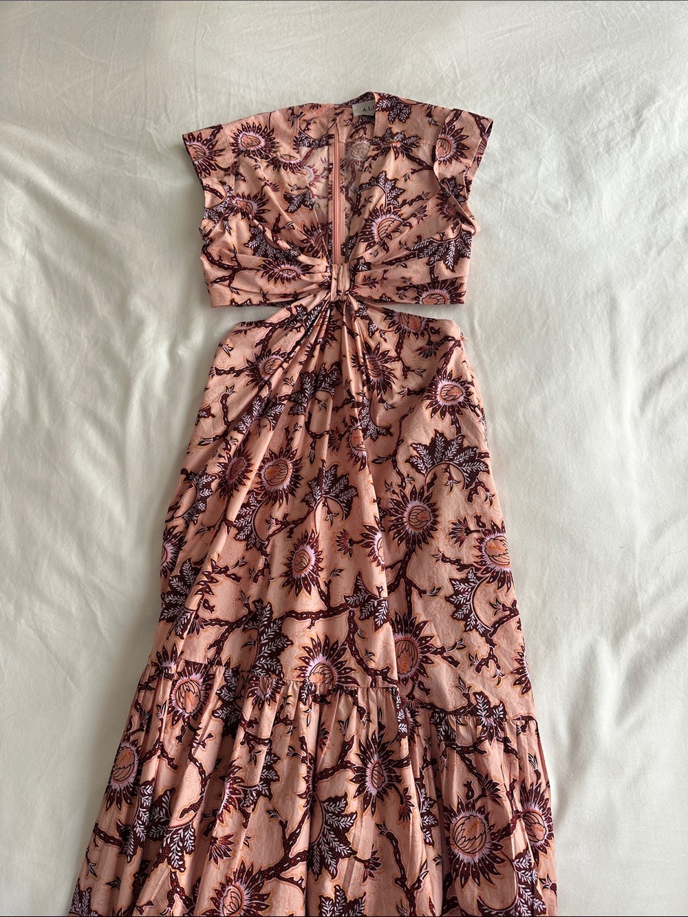 A.L.C. Peach-Pink Floral Cutout Maxi Dress